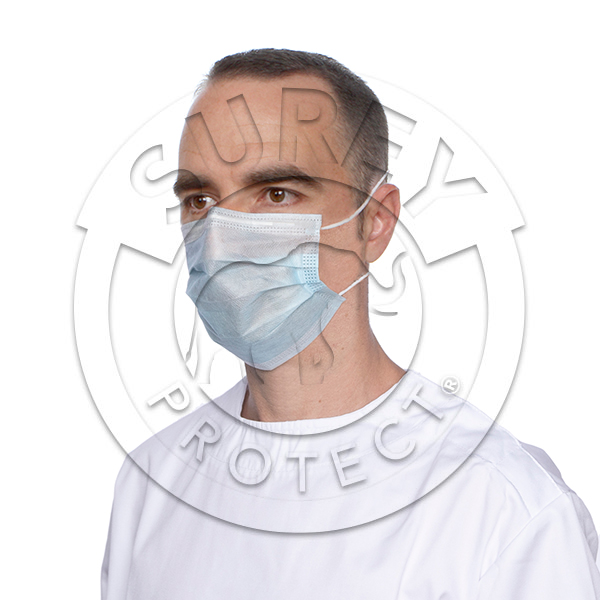 MÁSCARA DE 2 CAMADAS COM ELÁSTICO AZUL NA NUCA